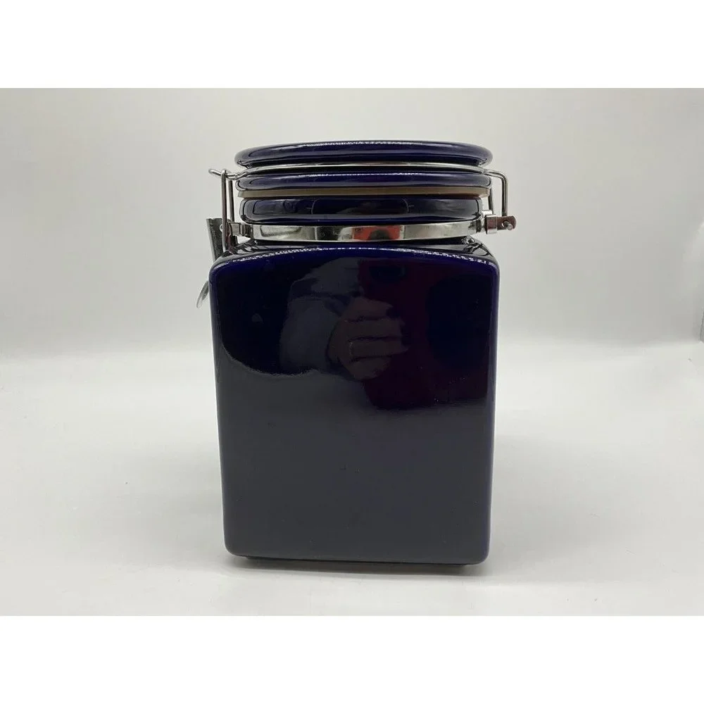 Starbucks Beehouse Cobalt Blue Coffee / Tea Canister With Silver Mermaid Logo